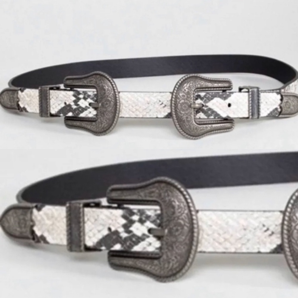 Snakeskin Effect Double Buckle Western Belt